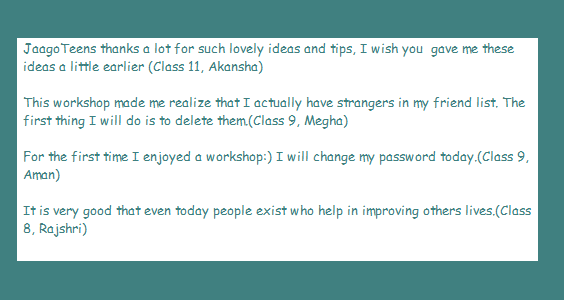Testimonials from students after attending a JaagoTeens workshop- gray bkgd